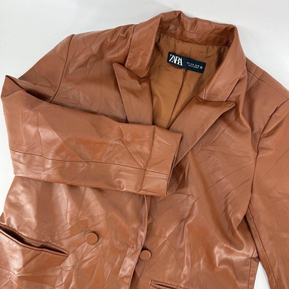 Zara Tan Brown Faux Leather Blazer